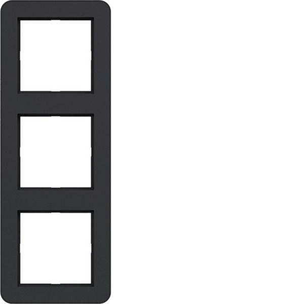 Vertikales dunkelgraues Panel mit gerundeten Ecken und drei gleichmäßig übereinander angeordneten leeren weißen quadratischen Ausschnitten