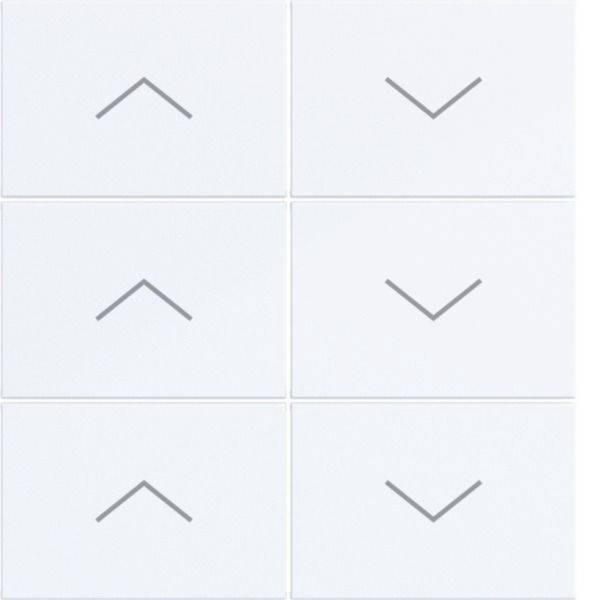 Sechs graue Chevron-Pfeile in einem 3x2-Gitter, mit drei nach oben zeigend auf der linken Seite und drei nach unten zeigend auf der rechten Seite.