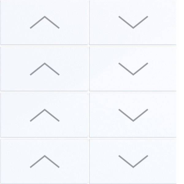 Ein Raster von acht minimalistischen Schaltflächen mit Chevron-Symbolen: vier Pfeile nach oben in der linken Spalte und vier Pfeile nach unten in der rechten Spalte.