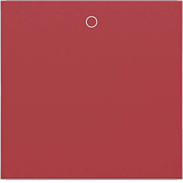 Eine einfache rote quadratische Fliese mit einem kleinen weißen Ring in der Nähe der Oberkante Mitte.