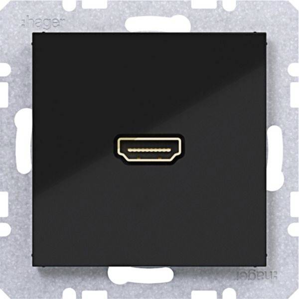 Schwarze Wandplatte mit einem einzelnen HDMI-Anschluss in der Mitte auf einem metallischen Montagrahmen.