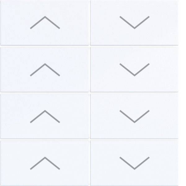 Ein Gitter aus acht blassen rechteckigen Schaltflächen, auf denen jeweils ein graues Chevron-Symbol abwechselnd nach oben und unten zeigt.