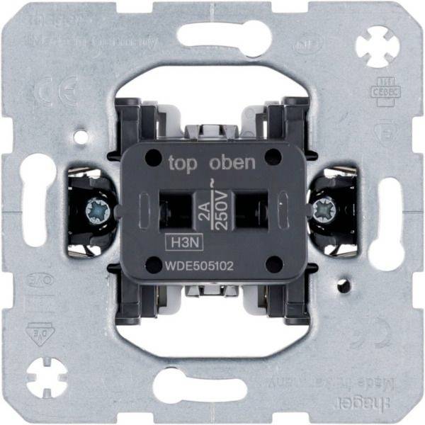Elektrischer Schaltermechanismus mit Metallmontageplatte, beschriftet mit „top oben
