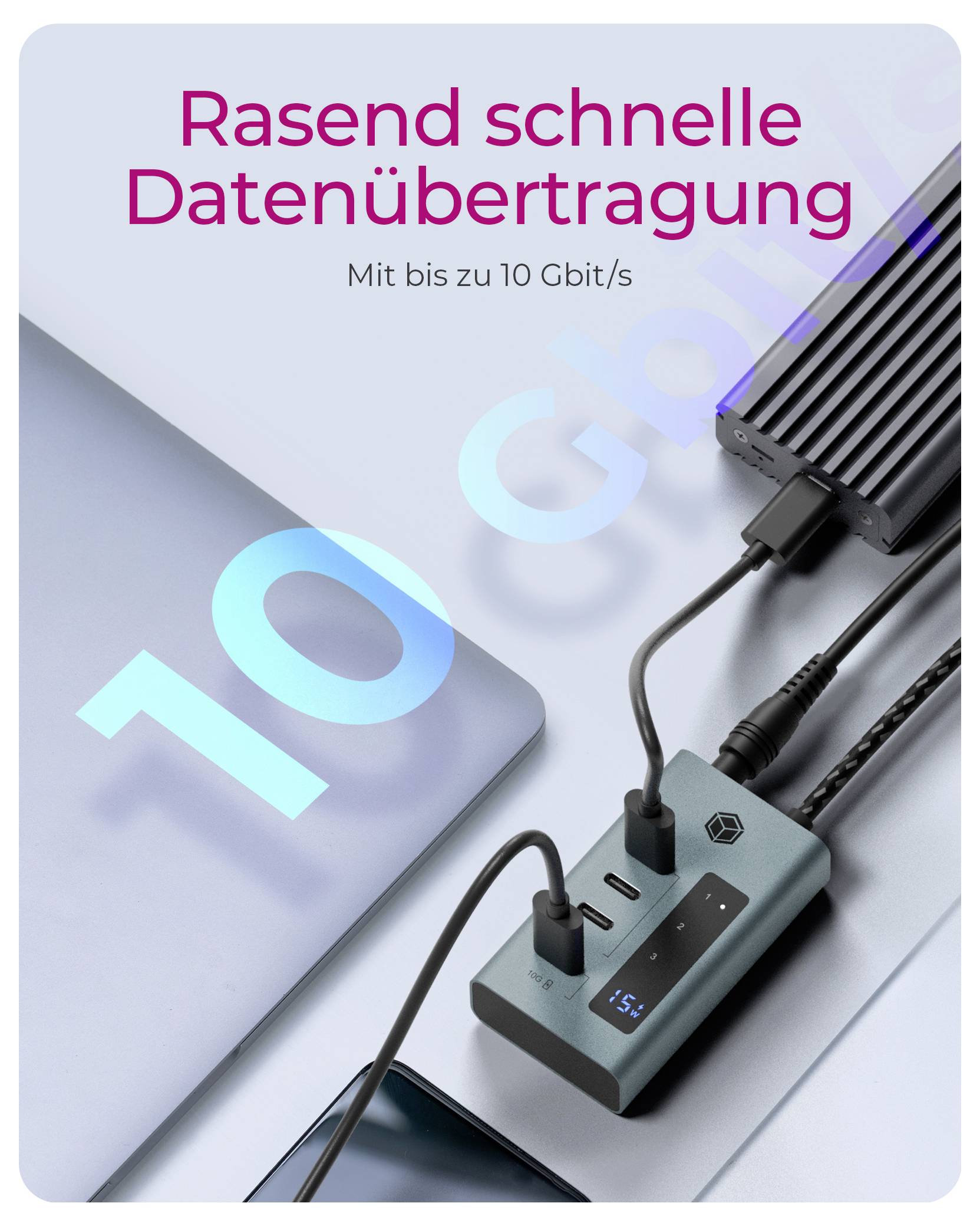 ICY BOX 61062 USB-Hub 4 Port USB-C® (USB 3.2 Gen 2) USB 3.2 Gen2 10 GBit/s mit Schnellladeport Blau, Grau