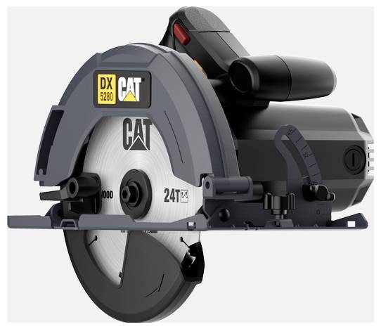 CAT DX 5260 Kreissägenaufsatz mit schwarzem Gehäuse und freigelegtem Sägeblatt, gezeigt auf weißem Hintergrund.