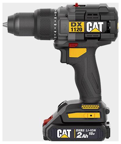 Schwarze CAT Akku-Bohrmaschine mit 18V Li-Ion 2Ah Akku und 
