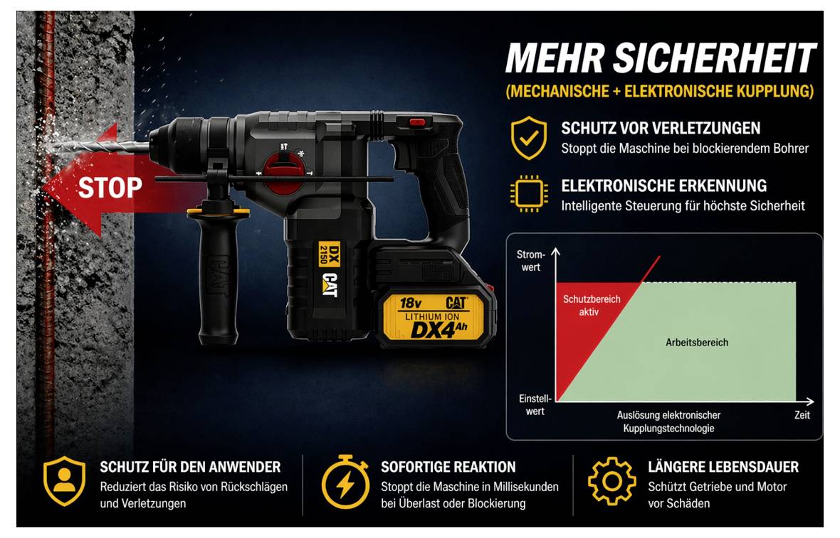 Caterpillar SDS-Plus-Akku-Bohrhammer 18V 4.0Ah Li-Ion bürstenlos, inkl. Akku, inkl. Ladegerät