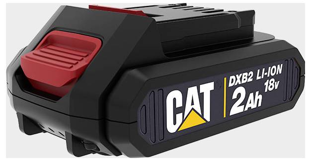 Schwarzer CAT DXB2 18V 2Ah Lithium-Ionen-Akkupack mit roter Entriegelungsfeder