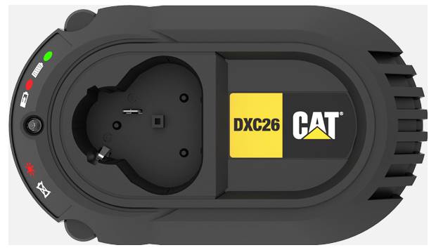 CAT DXC26 zylindrisches Gerät oder Ladegerät mit einer Steckdose auf der linken Seite und „DXC26