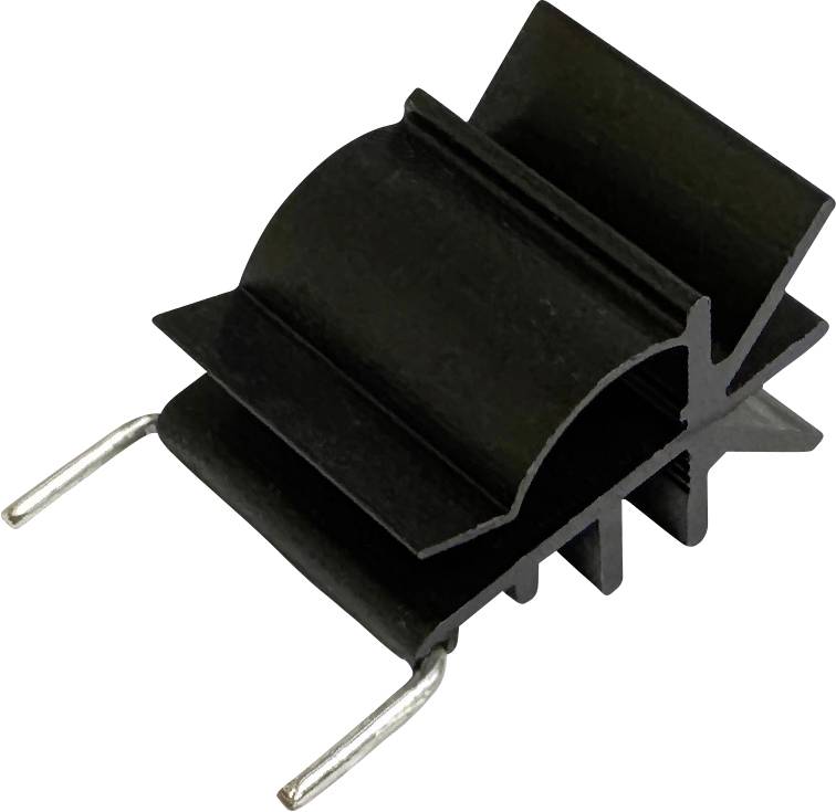 Schwarze Kunststoffmontageклип mit zwei Metallzacken zum Befestigen von Kabel oder Schlauch an einer Oberfläche.