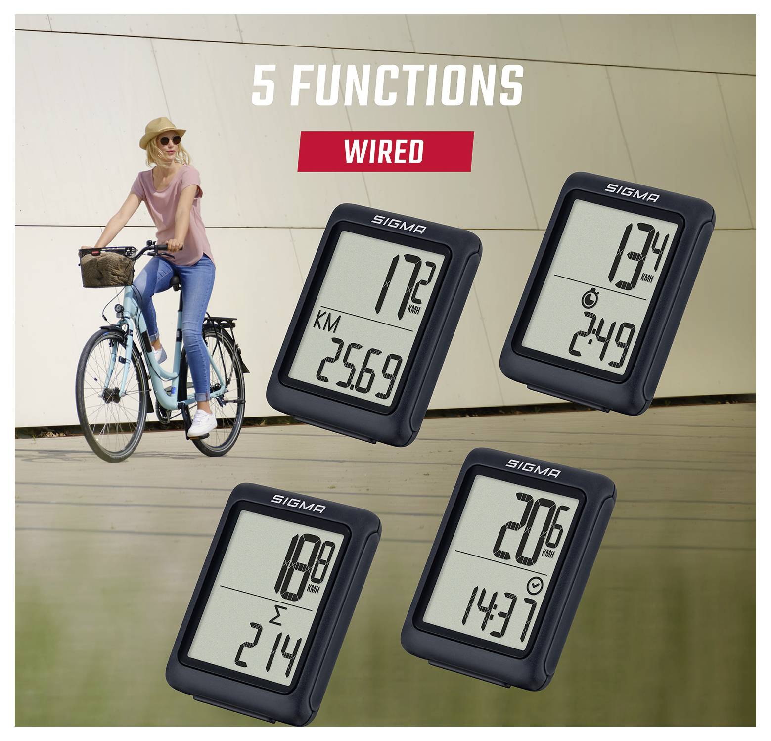 Sigma BC 5.0 WR Fahrradcomputer Kabelübertragung mit Radsensor