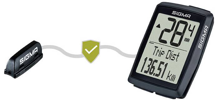 Wireless Sigma Fahrradcomputer mit Lenkersensor und Display, das „29,4 km/h