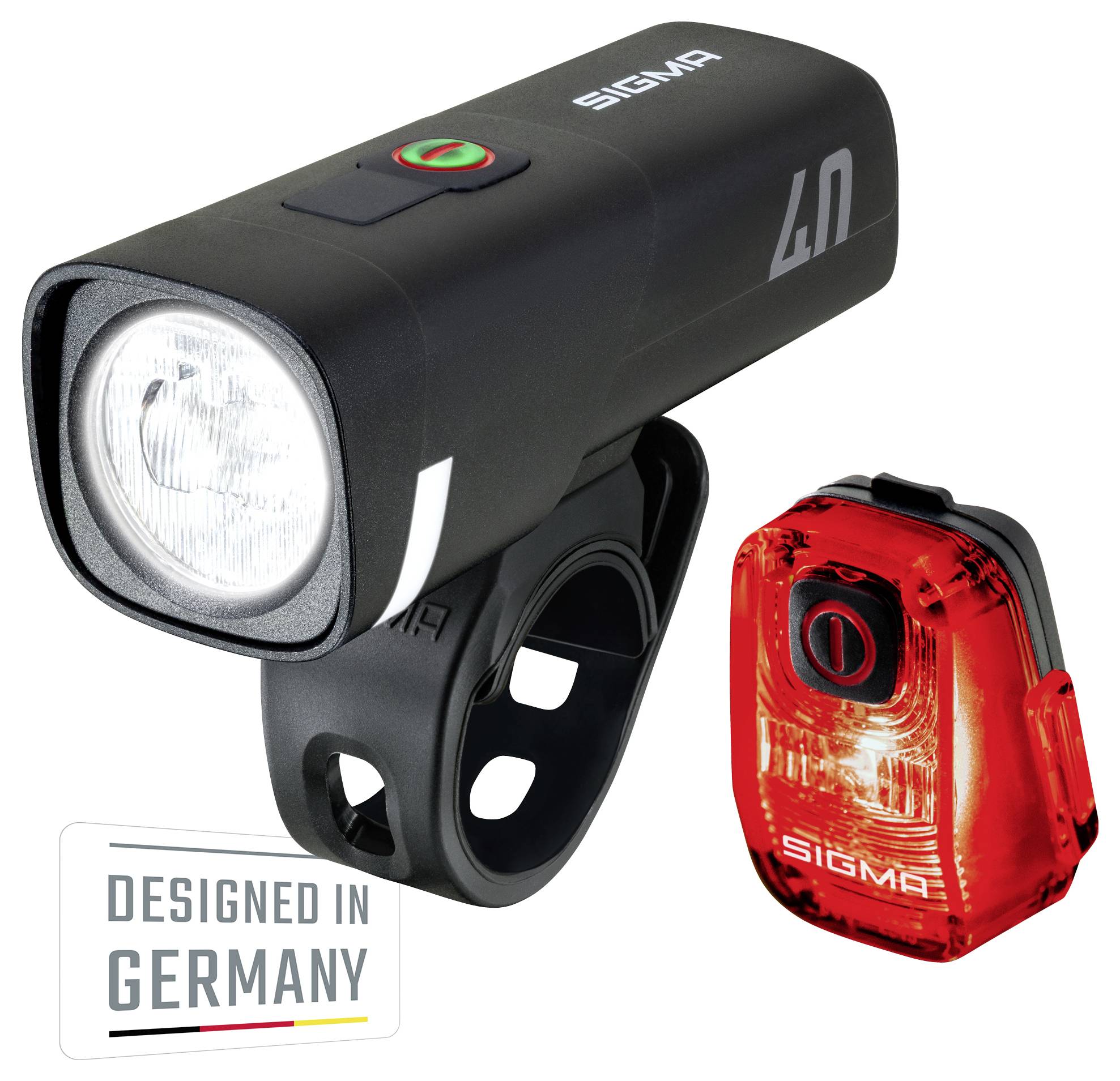 Sigma Fahrradbeleuchtung Set Aura 40 / Hiro 10 Set Akkubetriebenes LED-Leuchtmittel akkubetrieben Schwarz