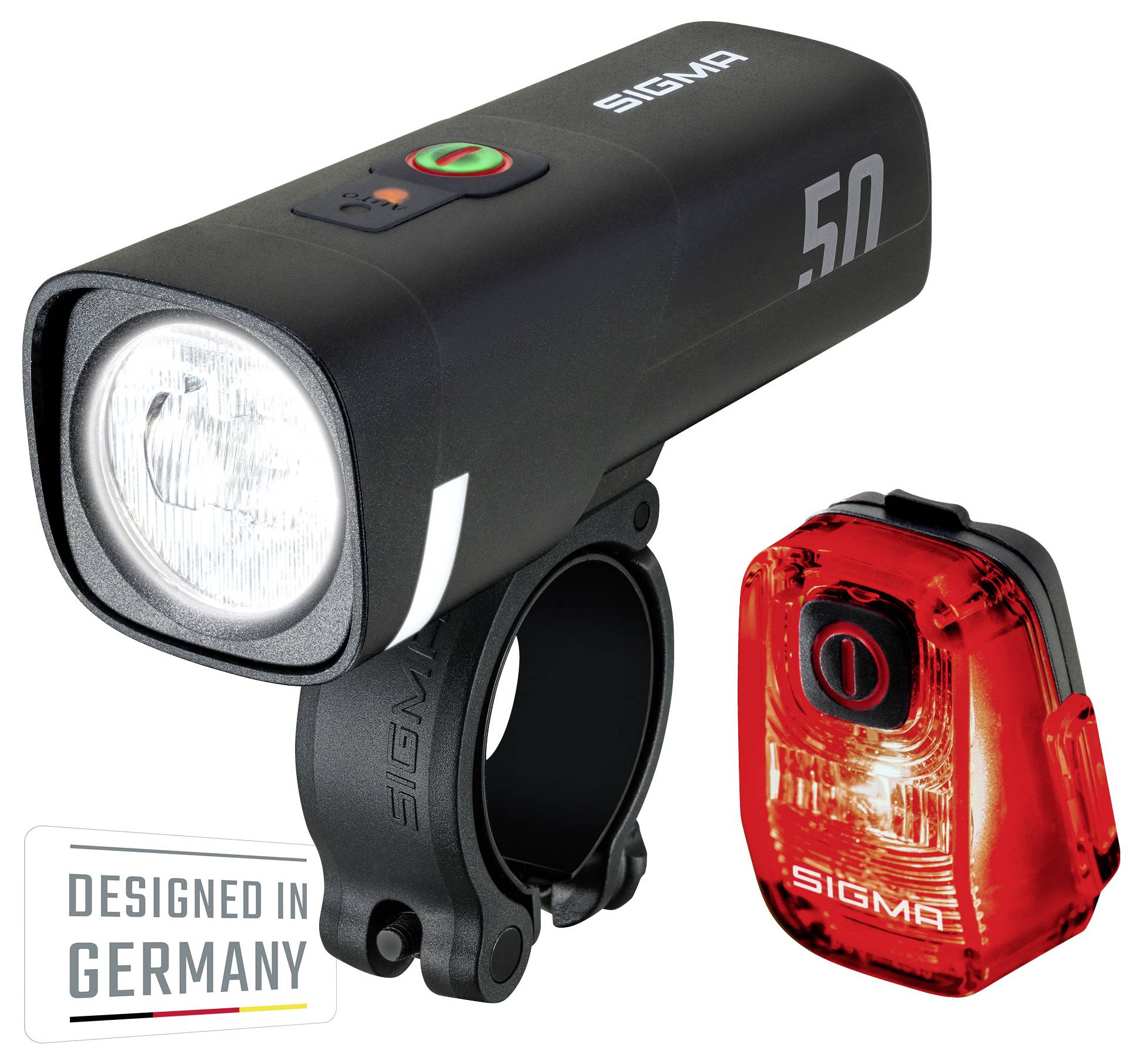 Sigma Fahrradbeleuchtung Set Aura 50 / Hiro 10 Set Akkubetriebenes LED-Leuchtmittel akkubetrieben Schwarz
