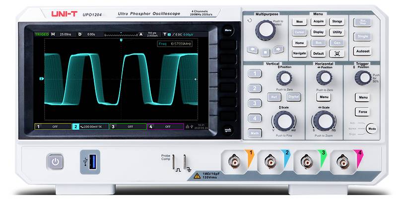 Uni-T UPO1204 Digital-Oszilloskop 200MHz 2 GSa/s 56 Mpts 8 Bit 1St.