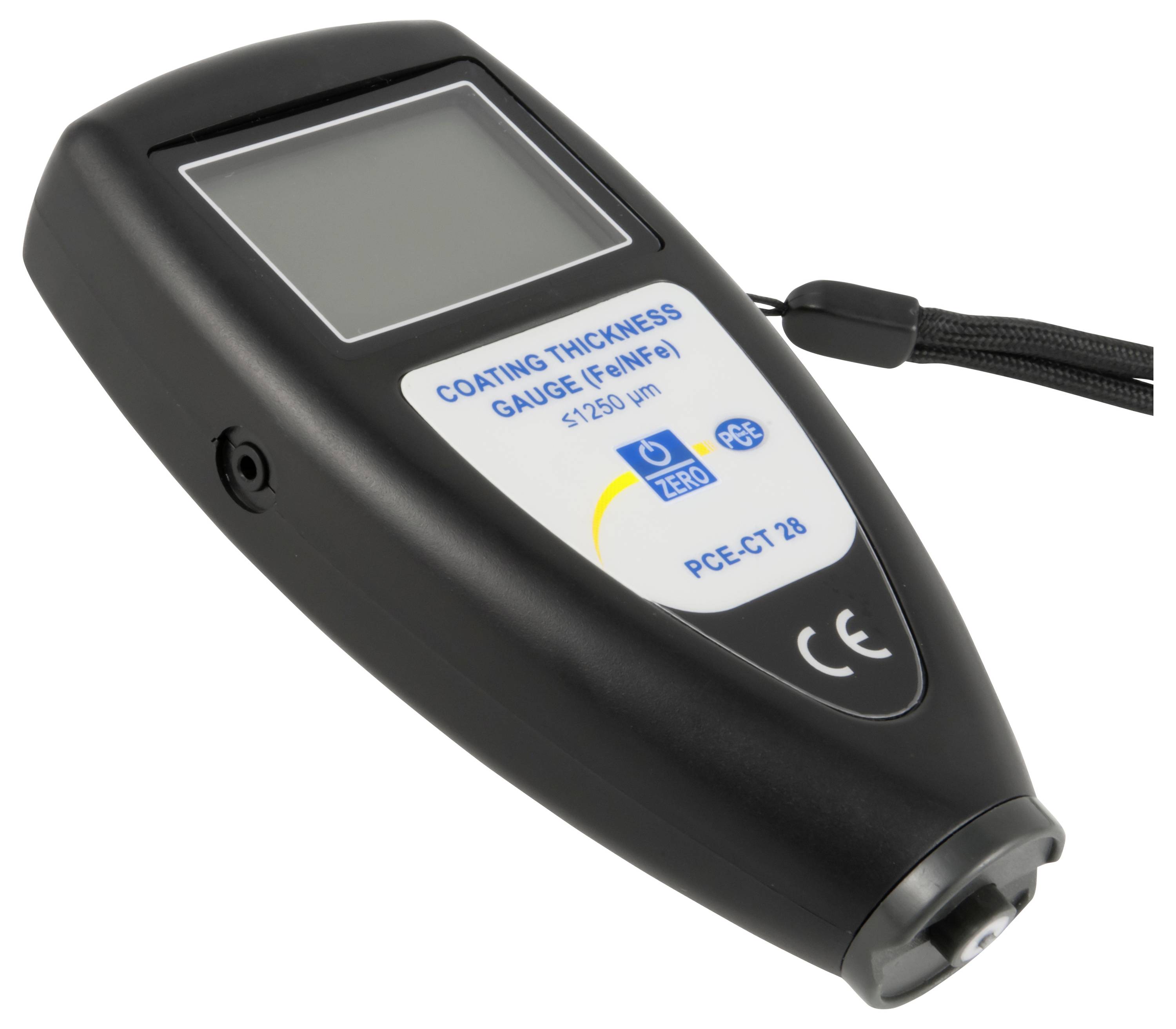 Tragbares Schichtdickenmessgerät mit LCD-Bildschirm und Umhängeband, mit der Bezeichnung „COATING THICKNESS GAUGE (F/NF)
