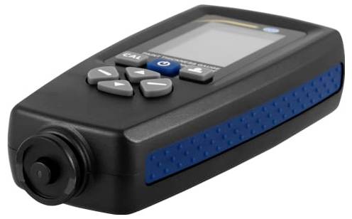 Tragbare elektronische Kamerafernbedienung mit einer Öffnung für das Objektiv, blauem Seitengriff und vorderen Tasten zur Steuerung des Geräts.