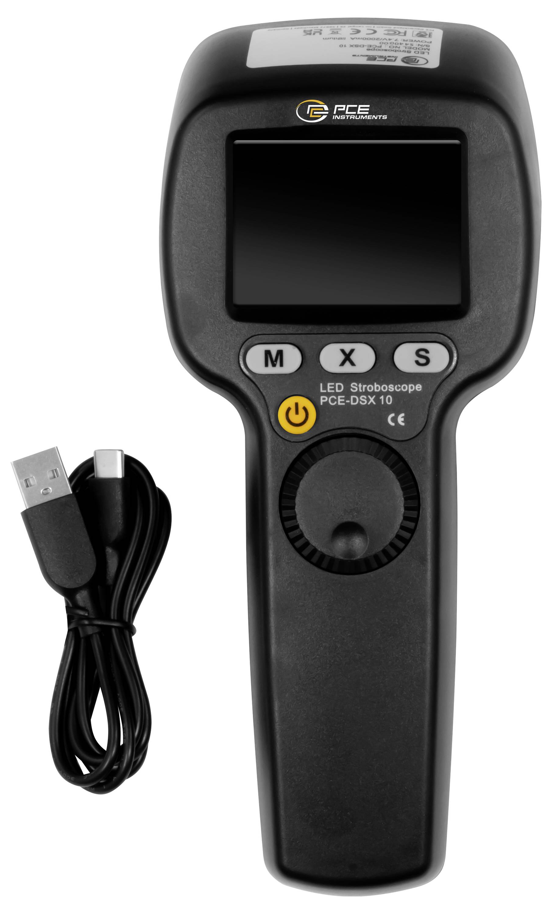 Tragbare LCD-Endoskopkamera zur Inspektion mit Bedientasten, Sondenregler und enthaltenem USB-Kabel.