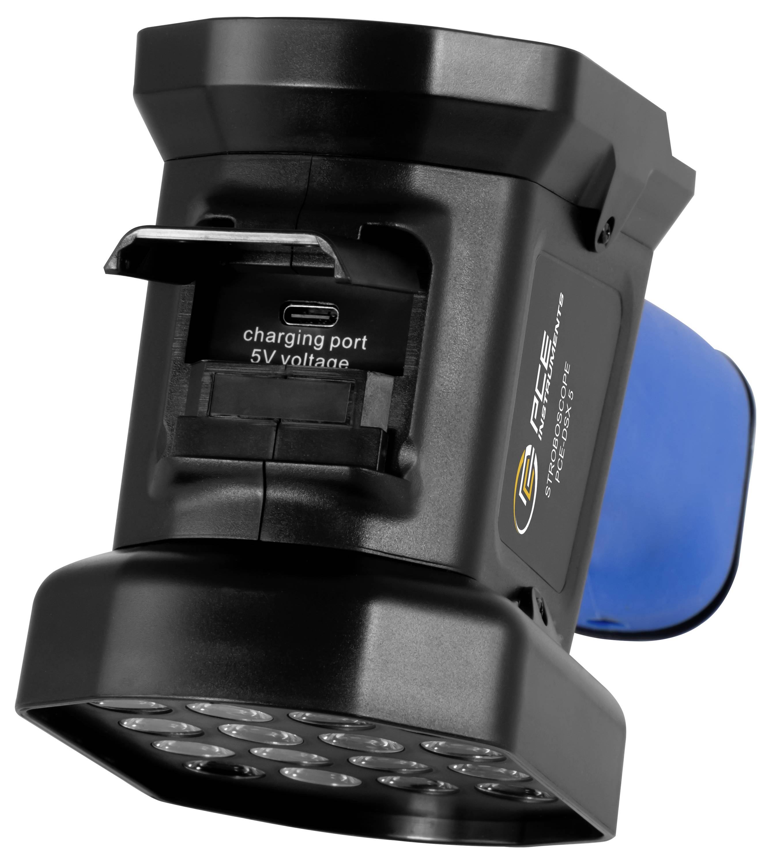 Tragbares schwarzes LED-Licht mit blauem wiederaufladbarem Akku, mit einem „Ladeanschluss 5V-Spannung