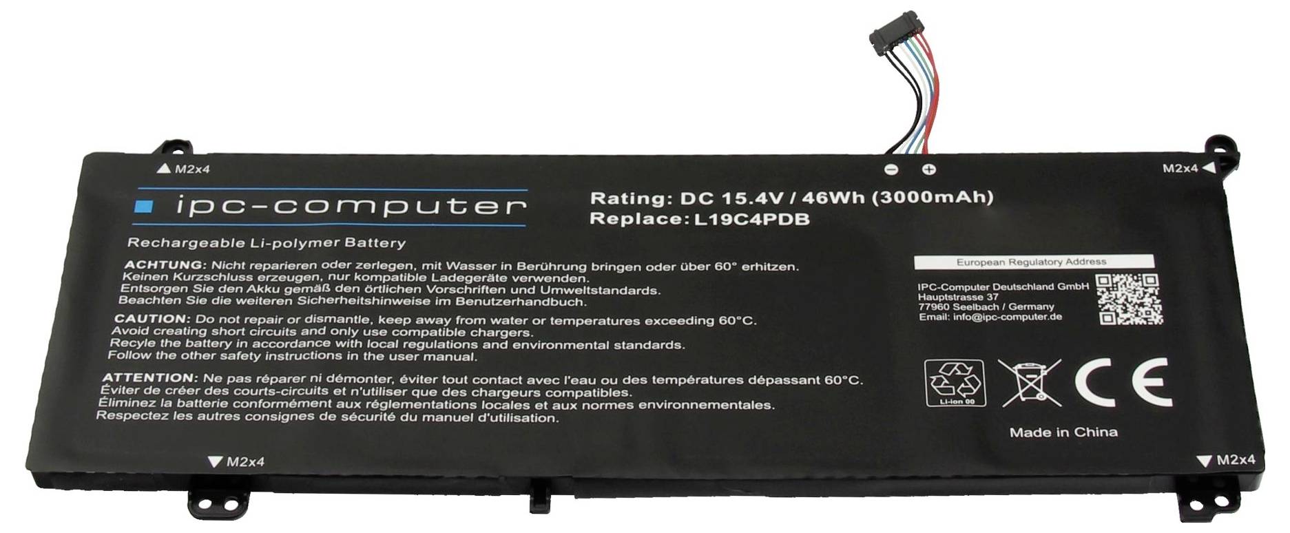 Schwarze Laptop-Ersatzbatterie mit Aufschrift „ipc-computer