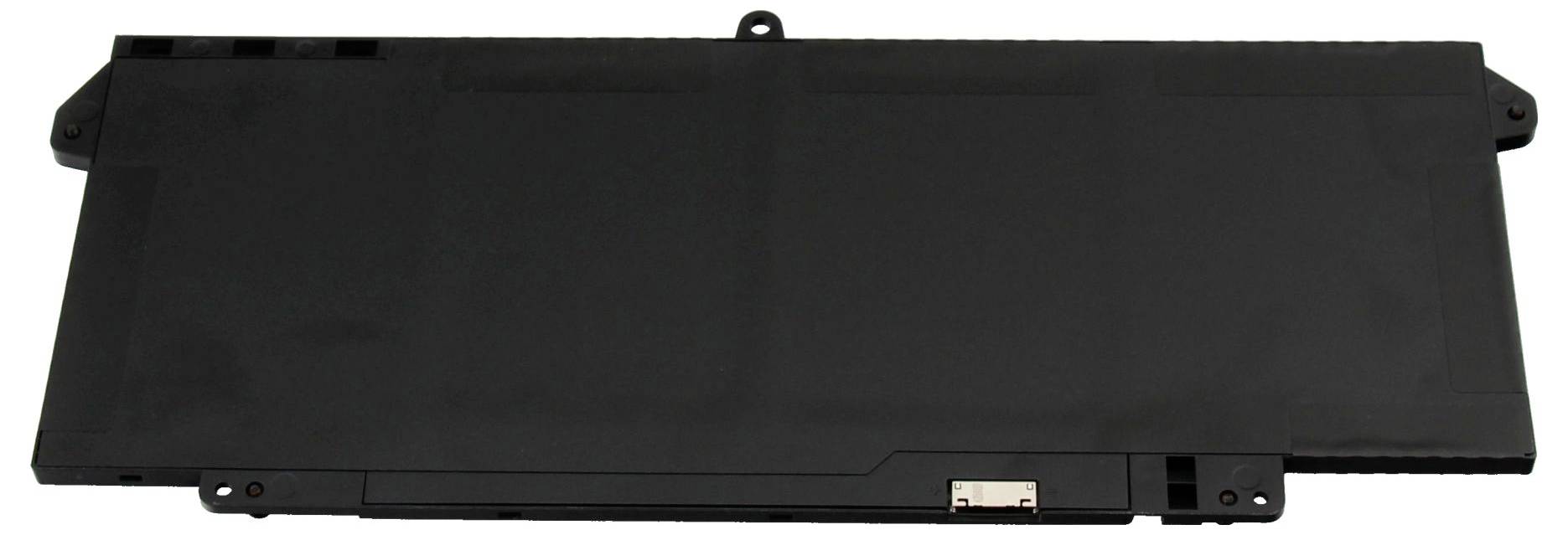 Schwarzer Laptop-Akkupack mit Anschluss und Befestigungslaschen, isoliert auf weißem Hintergrund dargestellt.