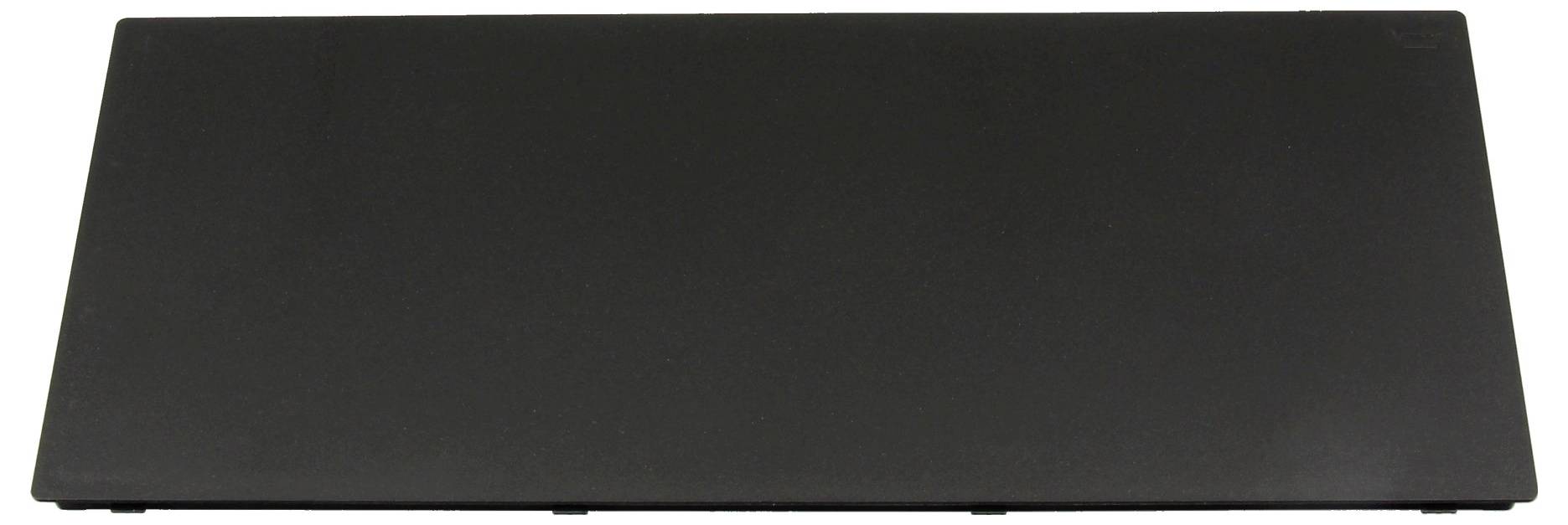 Geschlossener schwarzer Laptop von oben betrachtet, zentriert auf weißem Hintergrund.
