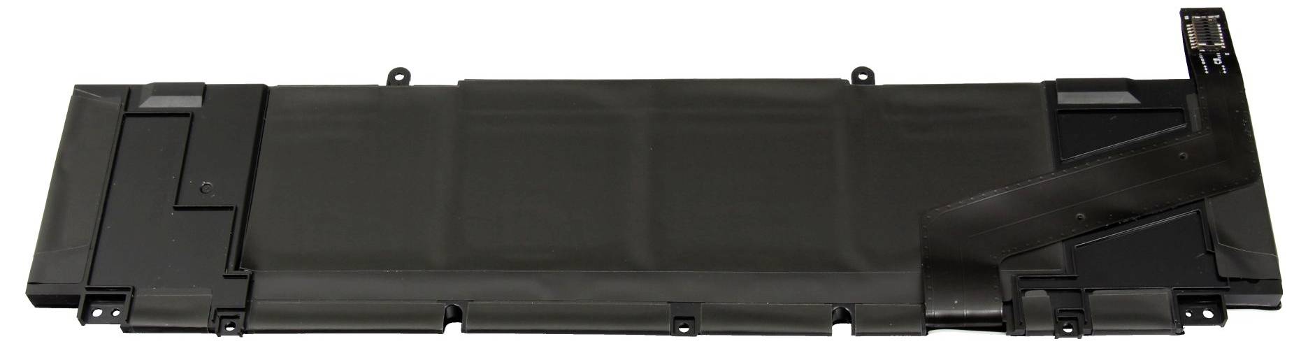 Schwarzes Laptop-Akkupack mit Anschlussfahnen und Befestigungspunkten, isoliert auf weißem Hintergrund dargestellt.