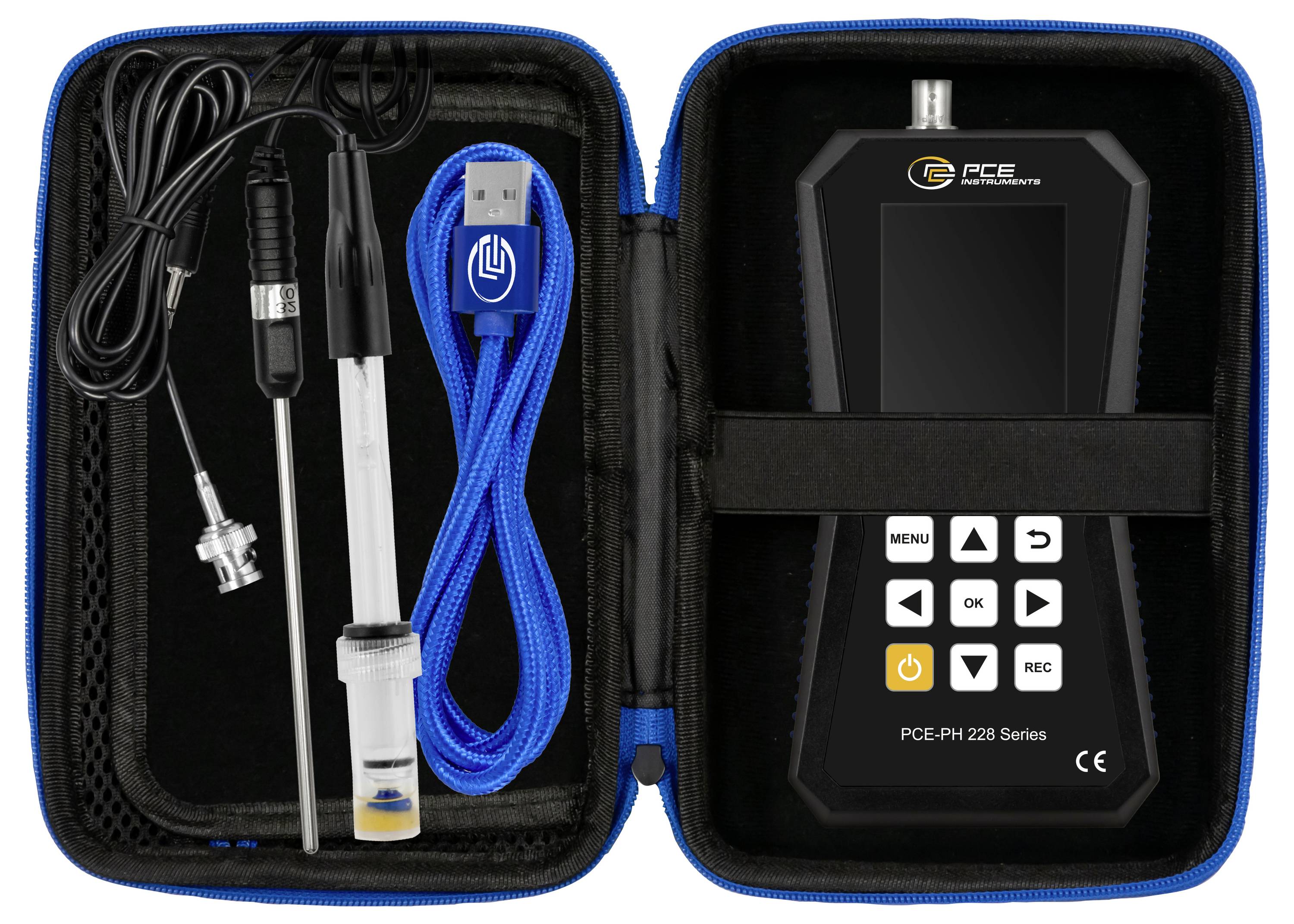 Tragbares PCE PH-228 Series pH-Messgerät-Kit in einem Transportkoffer mit Sonde, Kabel und Zubehör