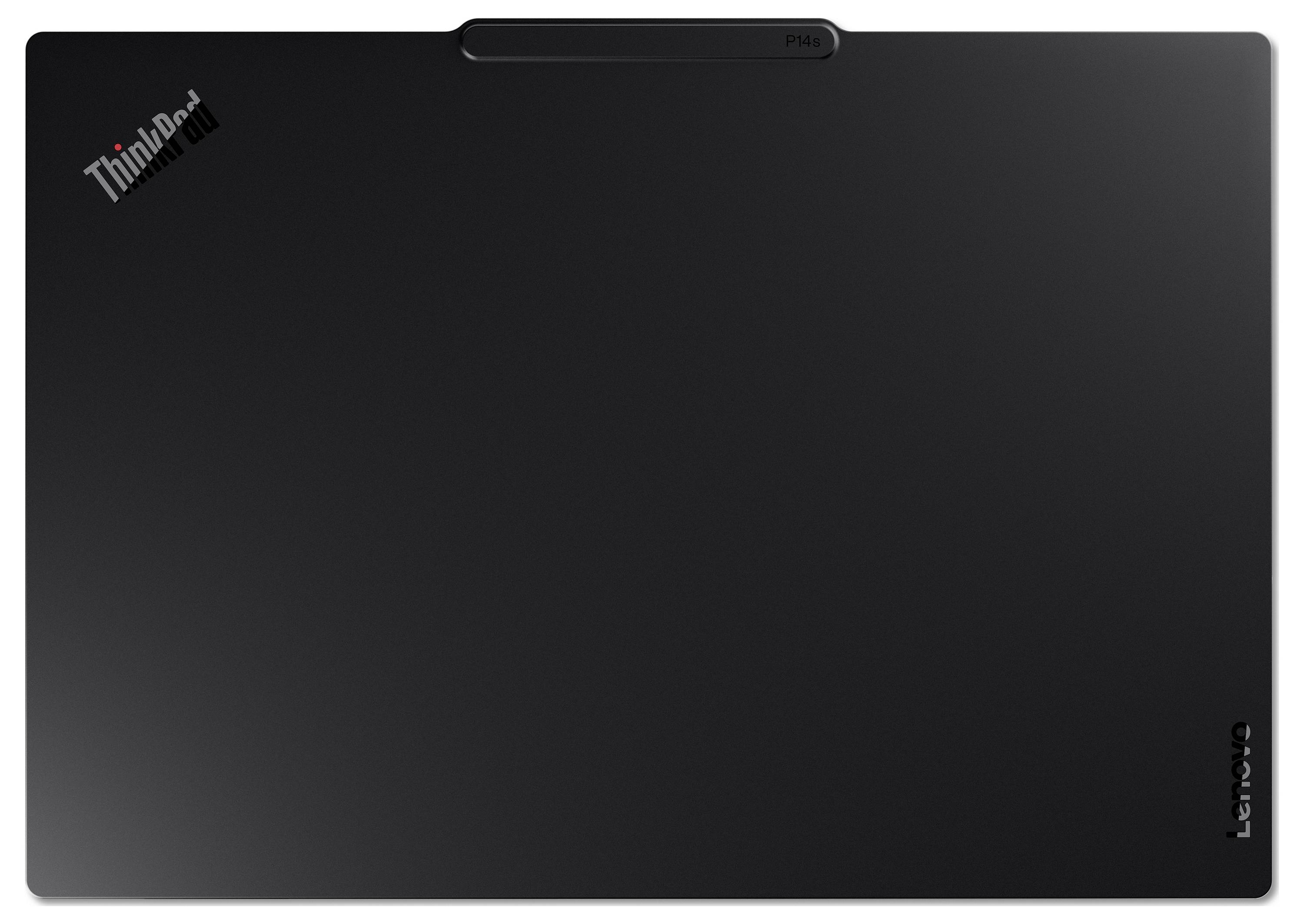 Schwarzer Lenovo ThinkPad Laptop-Deckel mit ThinkPad-Logo in der oberen linken Ecke und Lenovo-Branding an der rechten Kante.
