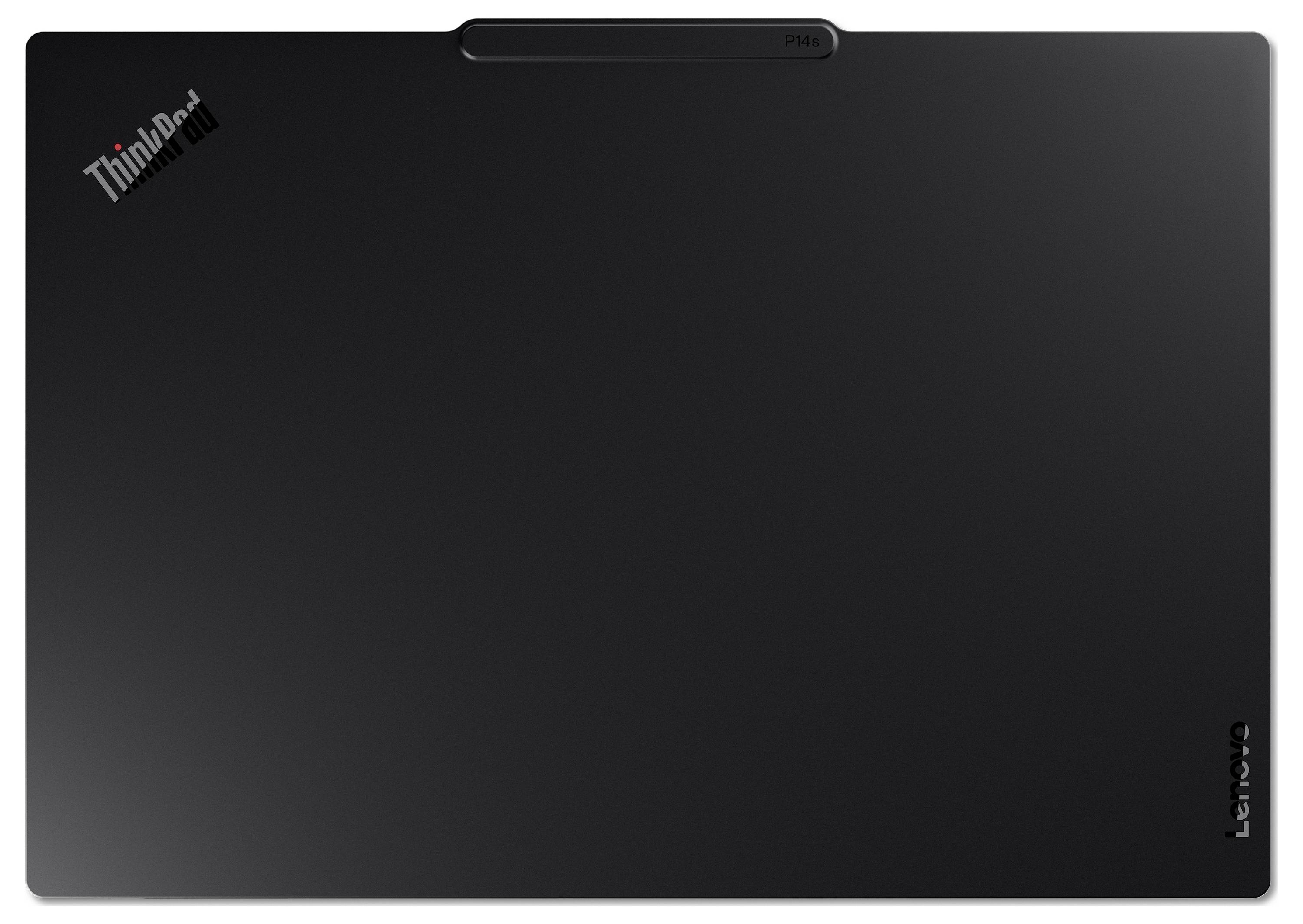 Schwarzer Lenovo ThinkPad Laptop-Deckel mit ThinkPad-Logo oben links und Lenovo-Branding auf der rechten Kante.