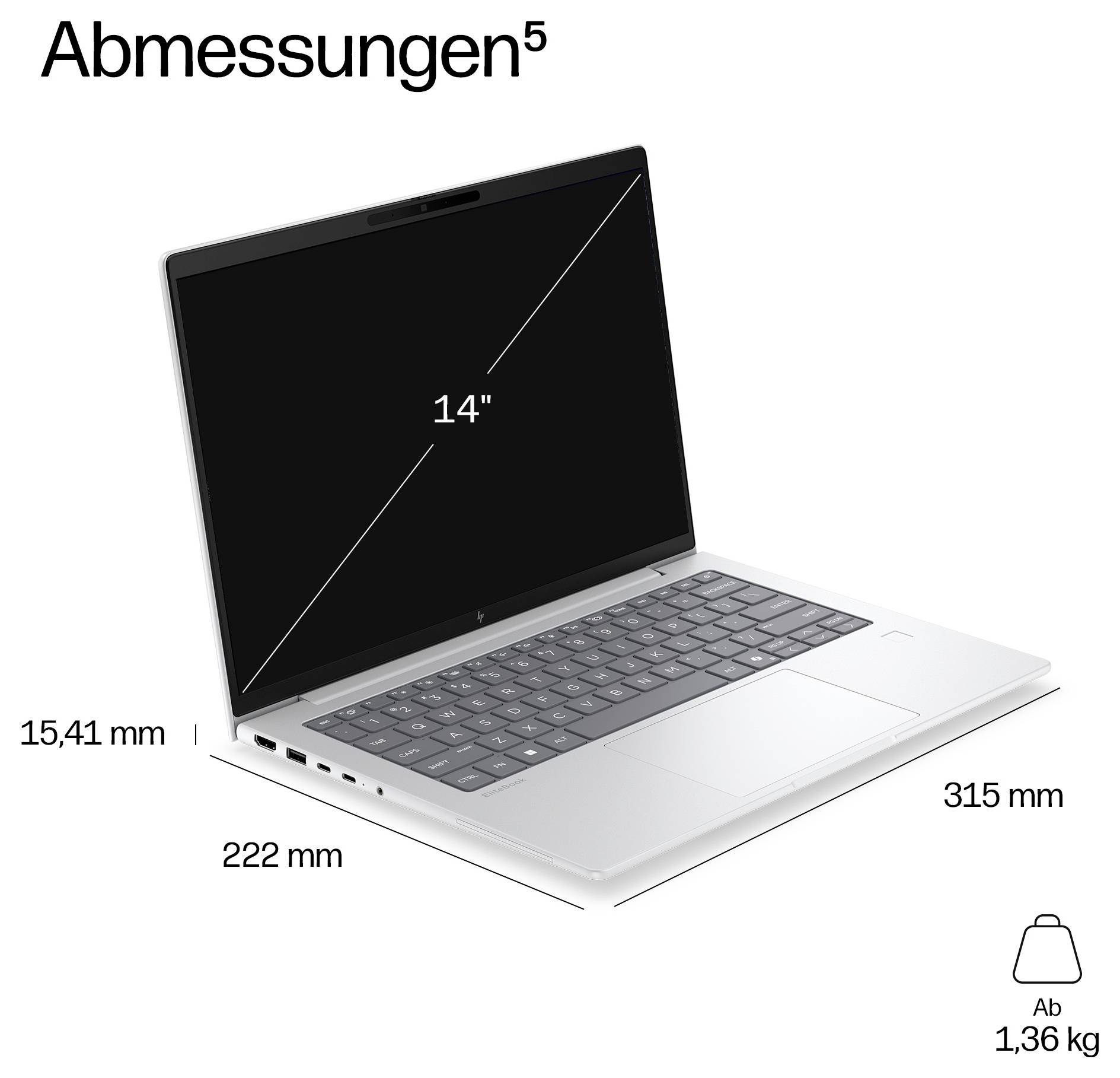 HP Workstation Notebook 35.6cm (14 Zoll) WUXGA 16GB RAM 512GB SSD Deutsch, QWERTZ Qualcomm Silber E4VA9ET