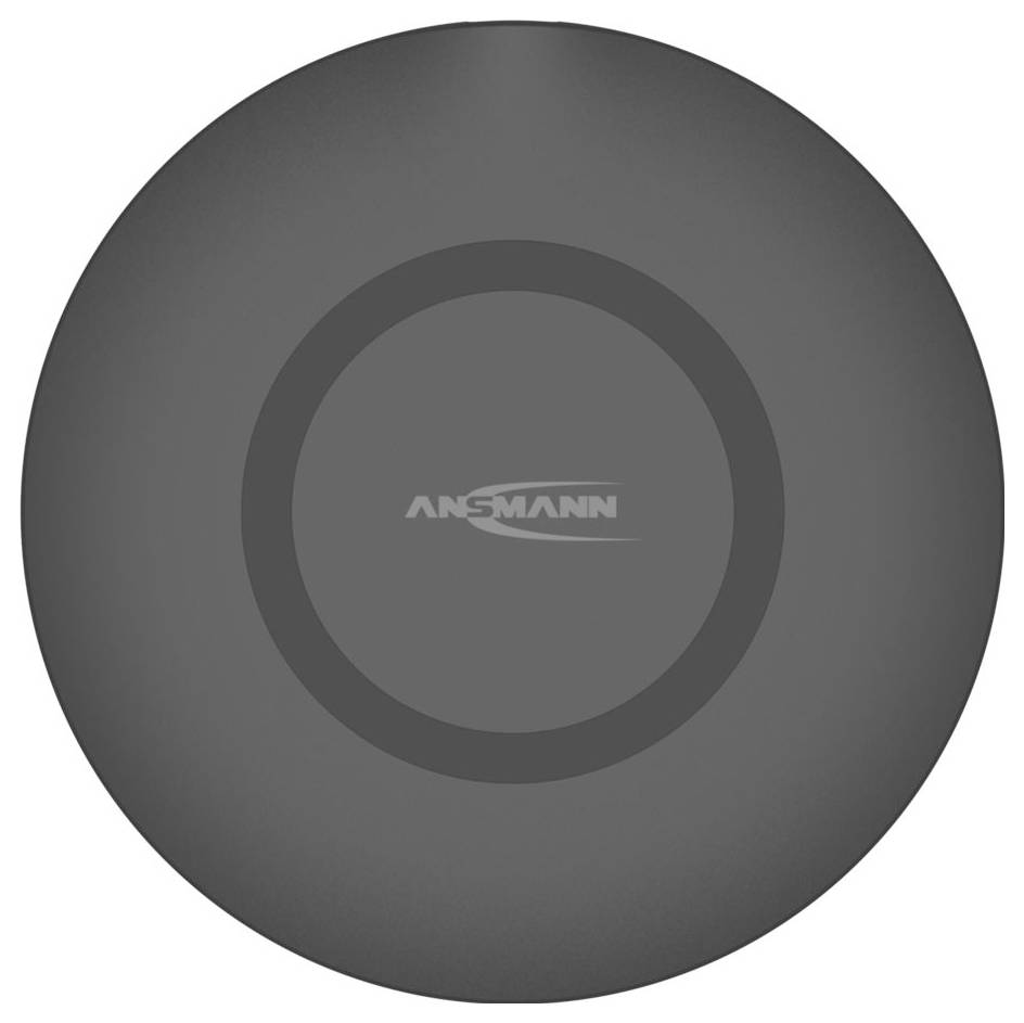 Schwarze runde Ansmann-Wireless-Ladepad von oben betrachtet.