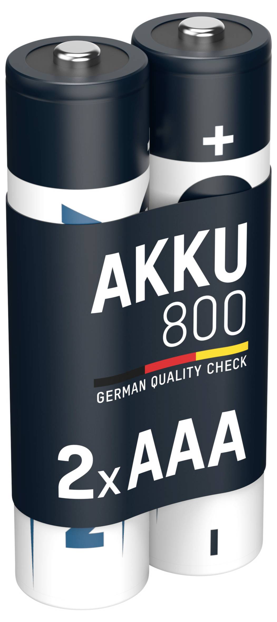 Zwei AA-Batterien mit den Aufschriften „AKKU 800