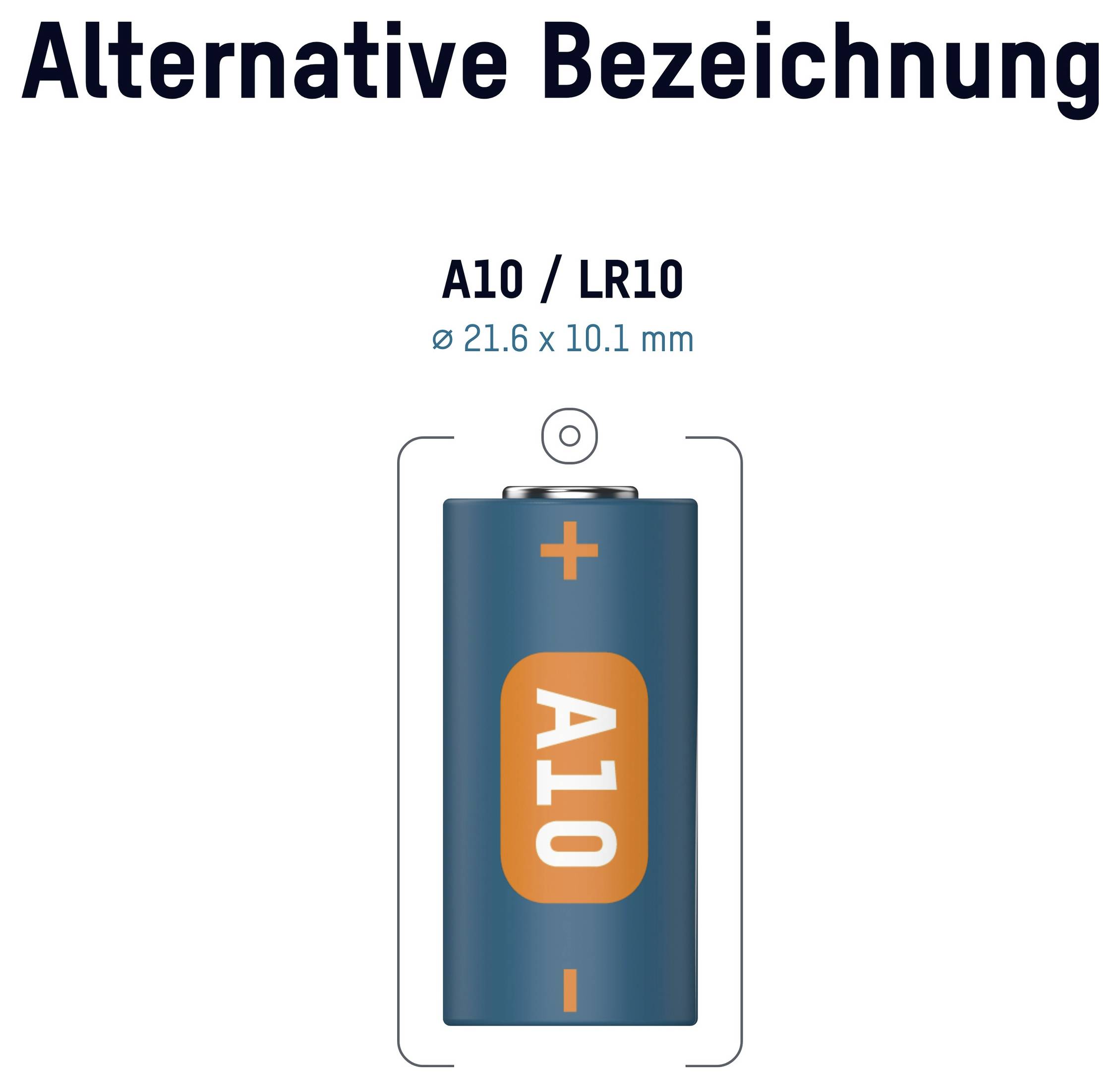 Diagramm einer A10/LR10-Batterie mit der Bezeichnung „A10 / LR10