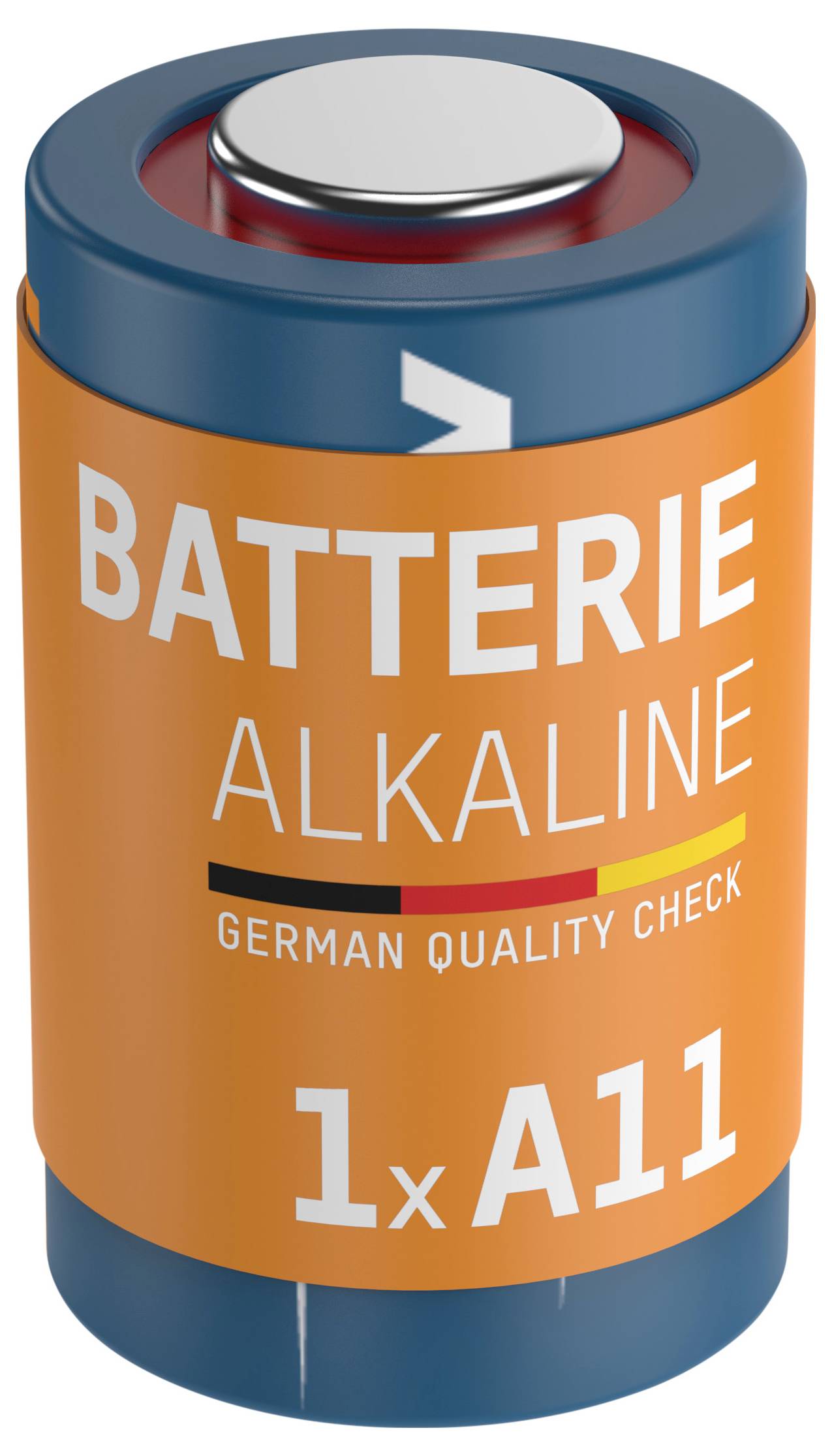 Orange A11 Alkaline-Batterie mit Beschriftung „BATTERIE ALKALINE