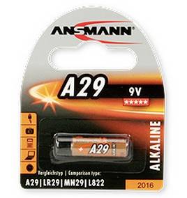 Ansmann A29 9V Alkaline-Batterie in handelsüblicher Blisterverpackung.