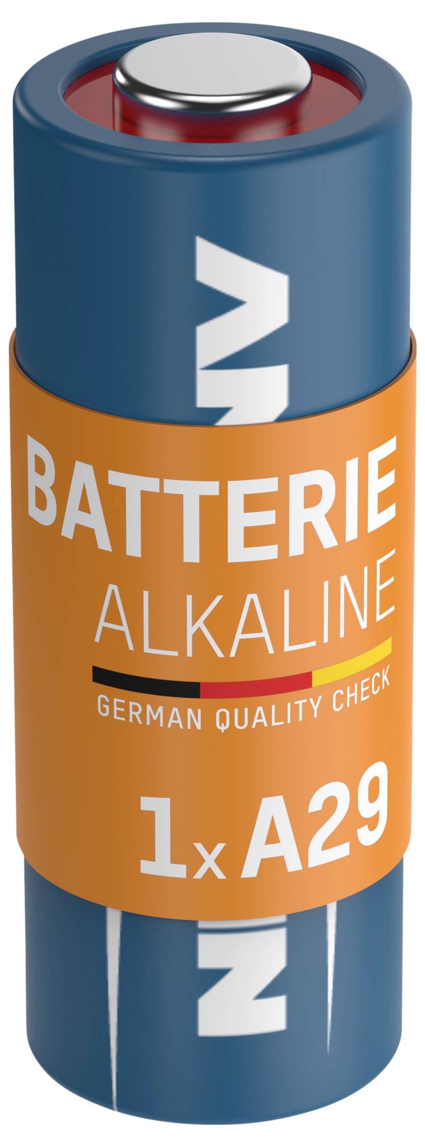 Blau-orange Alkalibatterie mit der Aufschrift 