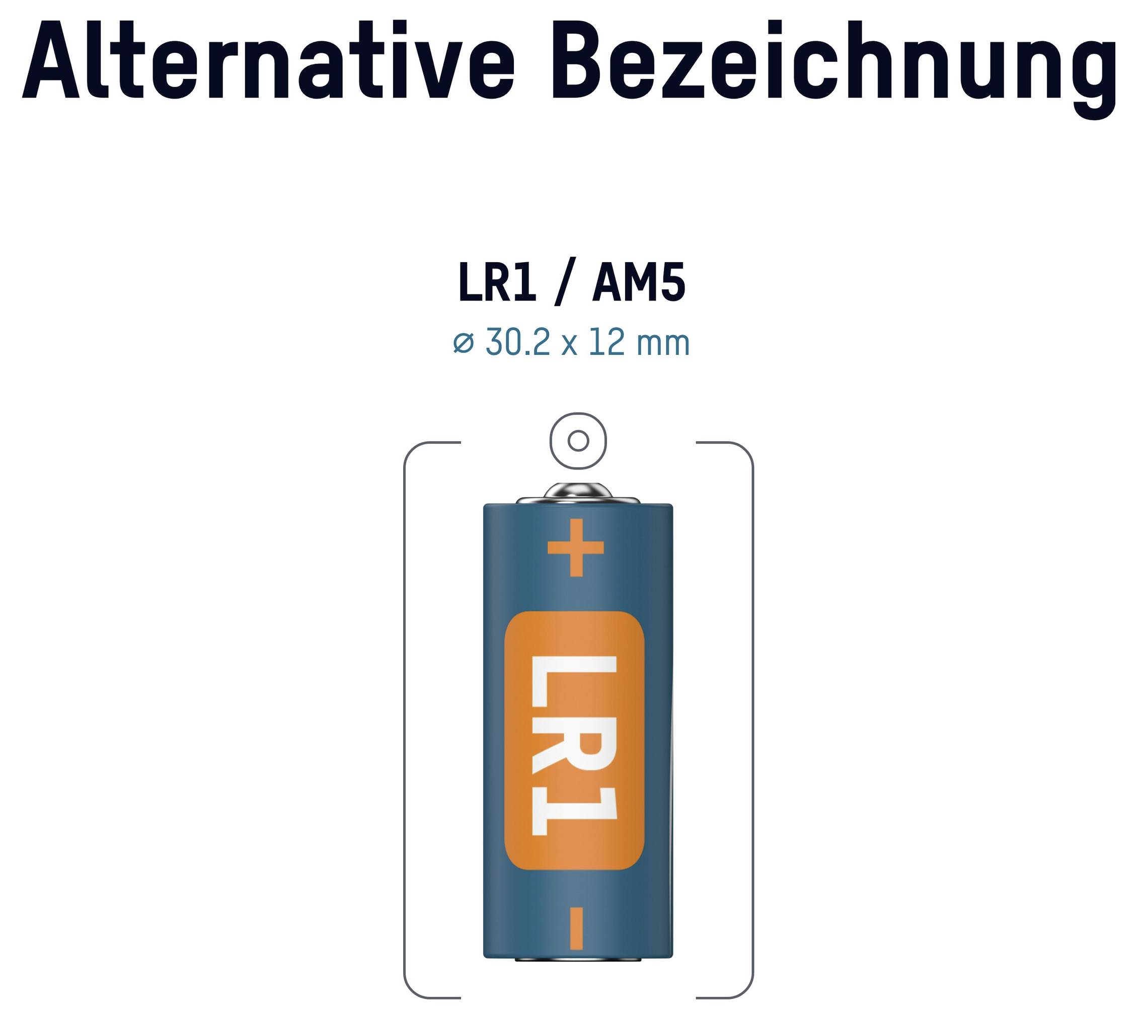 Diagramm einer Zylinderbatterie mit der Bezeichnung „LR1 / AM5