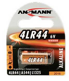 Ansmann 4LR44 6V Alkaline-Batterie Packung mit einer Batterie in transparentem Blisterpack.