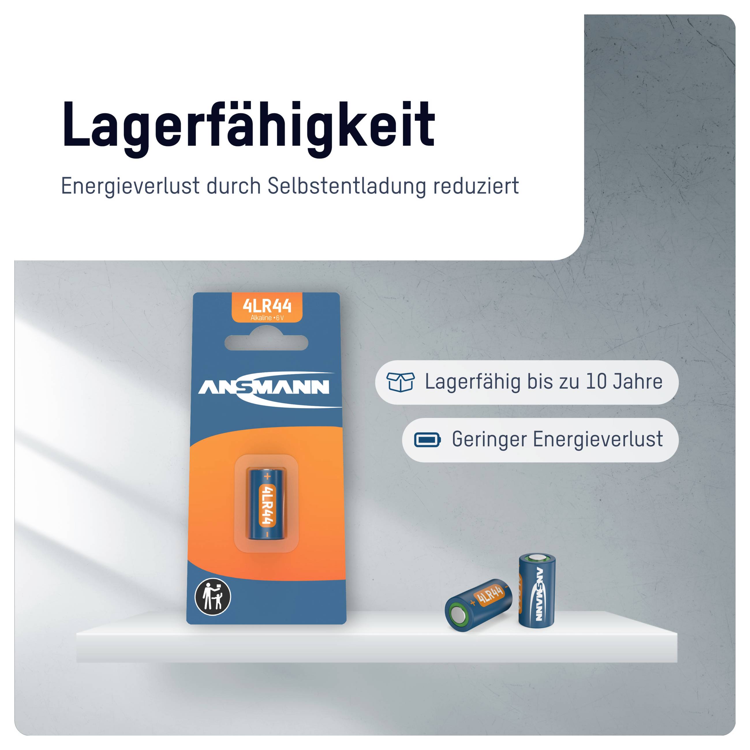 ANSMANN 4LR44 Batterieverpackung mit dem Text „Lagerfähigkeit