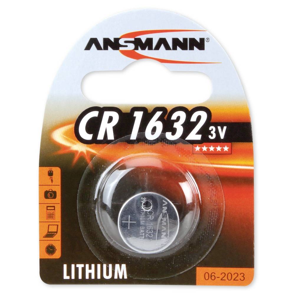 ANS MANN CR1632 3V Lithium-Knopfzellenbatterie in Einzelhandels-Blisterverpackung, beschriftet mit „LITHIUM