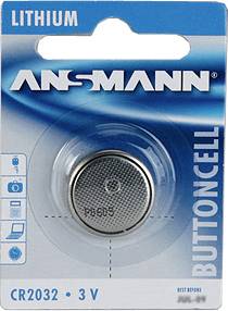 Ansmann Lithium-CR2032-3V-Knopfzellenbatterie in Einzelhandelverpackung.