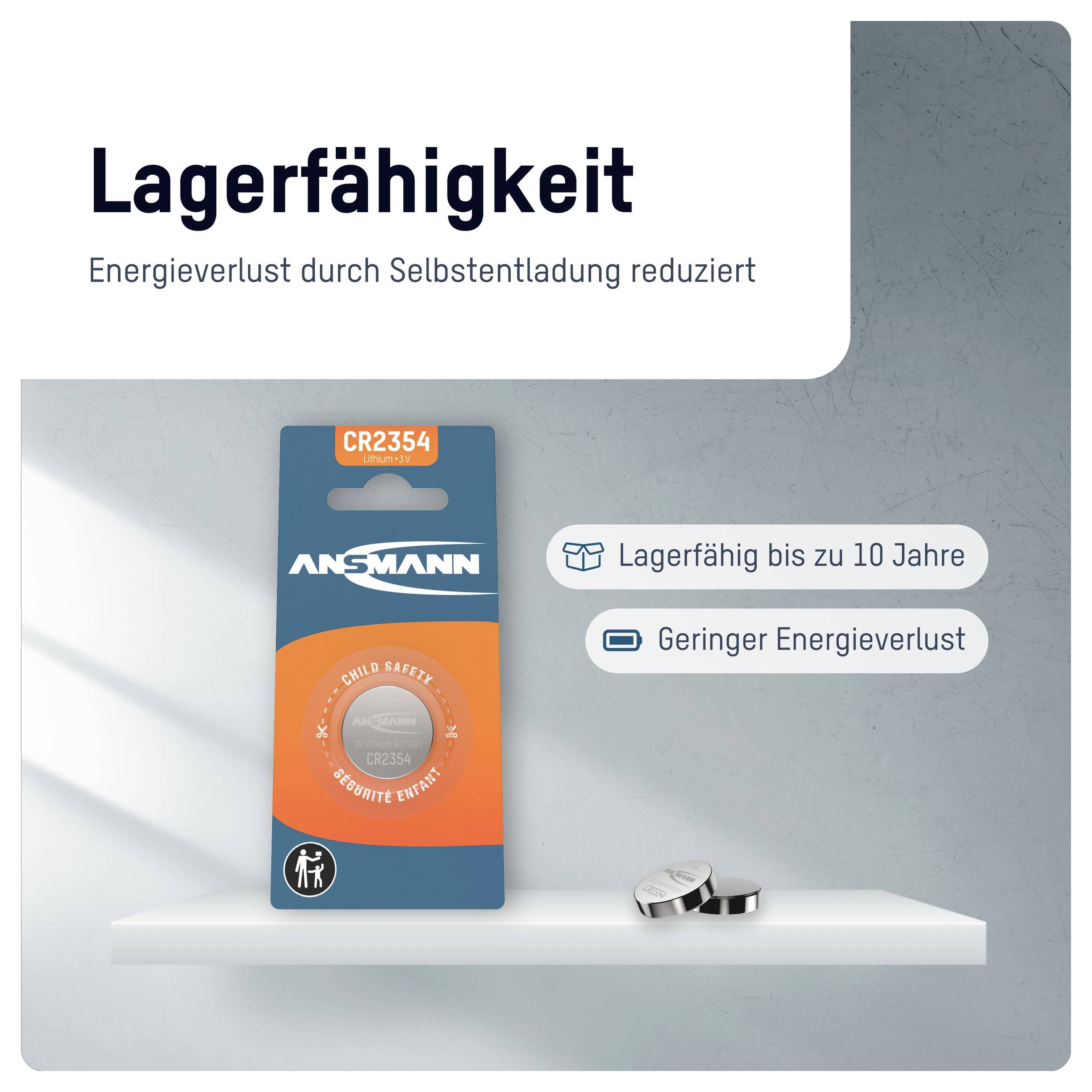 Ansmann CR2354 Batterieverpackung mit Text „Lagerfähigkeit