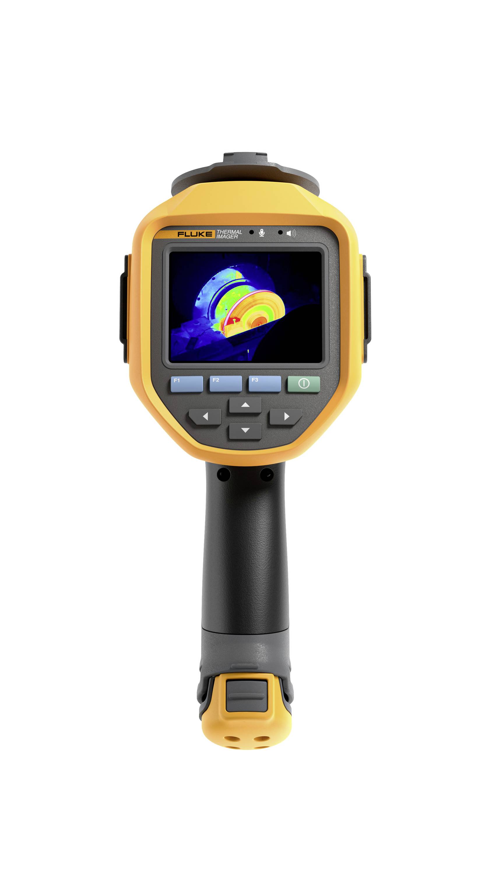 Tragbare FLUKE-Wärmebildkamera mit farblicher Wärmekarte auf dem Display.