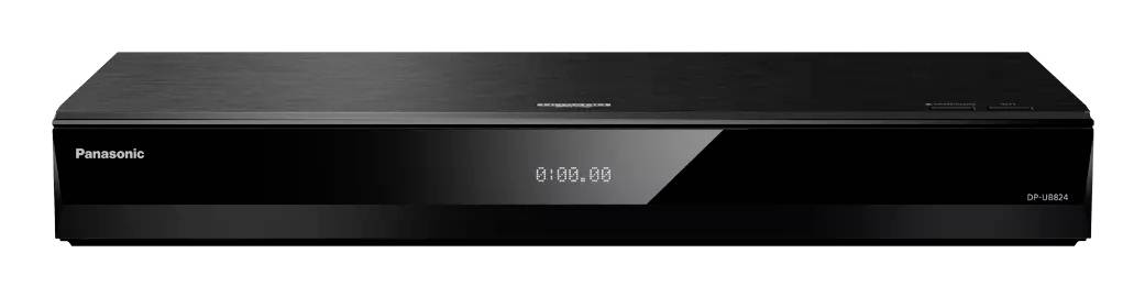 Schwarzer Panasonic DVD-Player mit zentralem digitalem Display, das 0:00.00 anzeigt, und einem Laufwerk auf der rechten Seite.