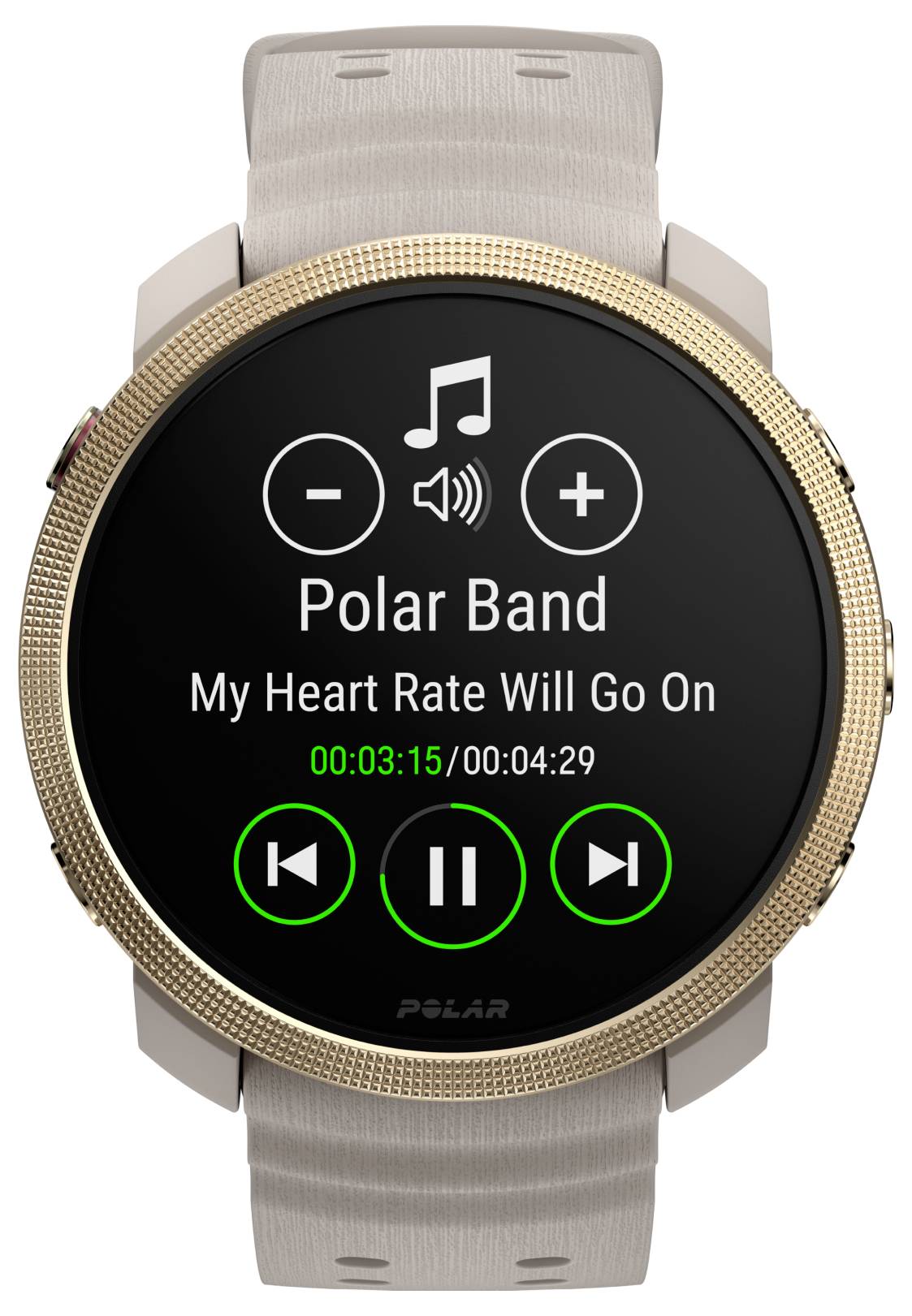 Smartwatch mit Musikwiedergabereglern für „Polar Band