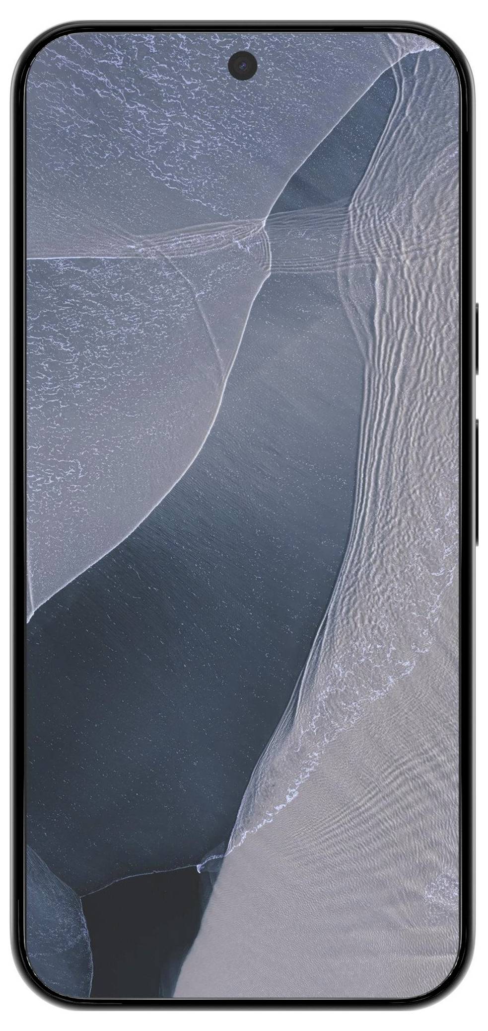 Vorderansicht eines Smartphones mit einem dunklen abstrakten ozeanähnlichen Hintergrund und zentrierter Lochkamera auf dem Display.