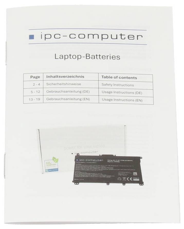 Umschlag eines IPC-Computer-Handbuchs „Laptop-Batterien