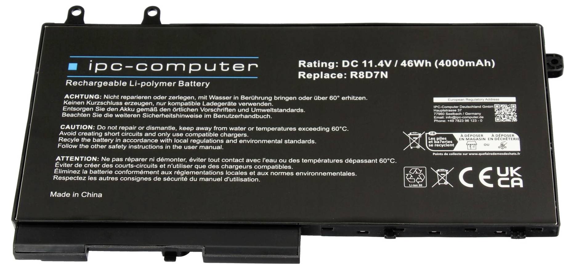 Schwarzes rechteckiges IPC-Computer wiederaufladbares Li-Polymer-Akkupack mit der Kennzeichnung 