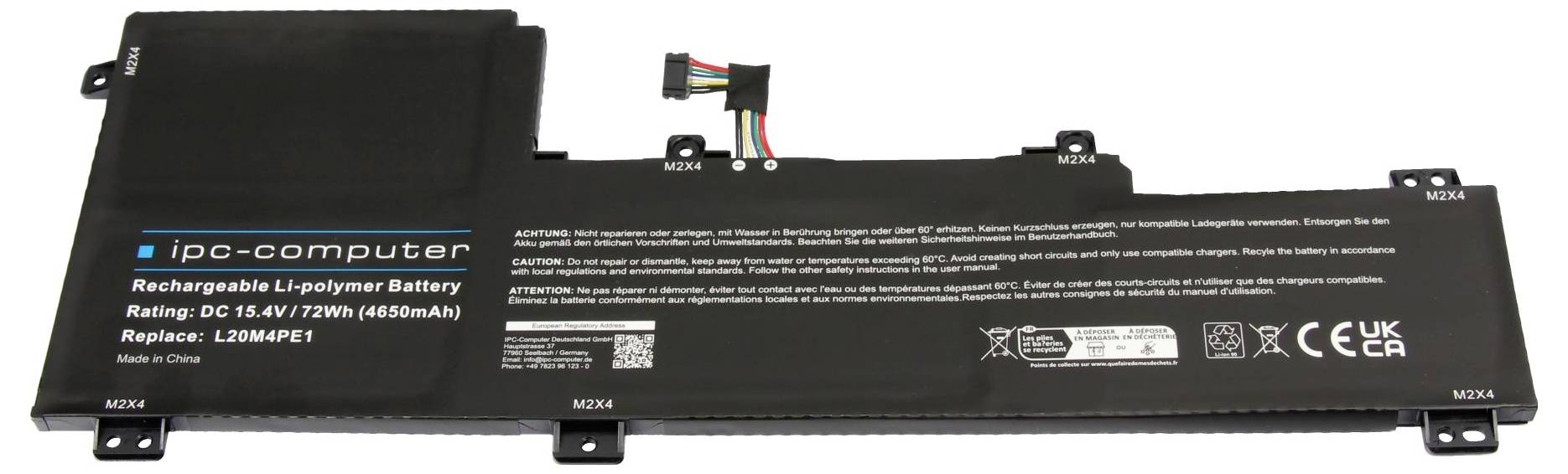 Schwarze IPC-Computer wiederaufladbare Li-Polymer-Batteriepacks, gekennzeichnet mit DC 15,4V, 72Wh, 4850mAh, mit Anschlussleisten.
